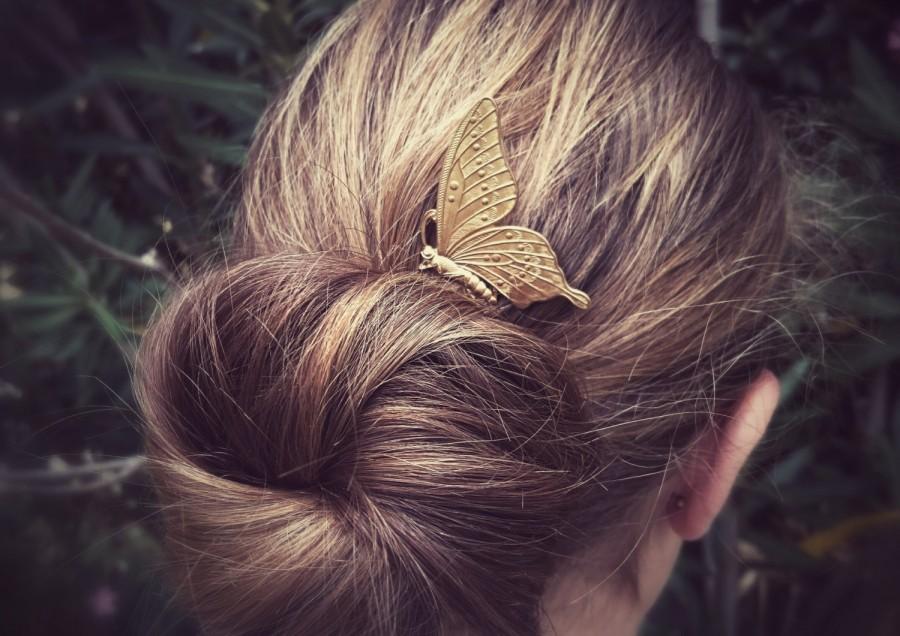 Hochzeit - Butterfly Hair Comb Gold Butterfly Hair Clip Nature Hair Accessories