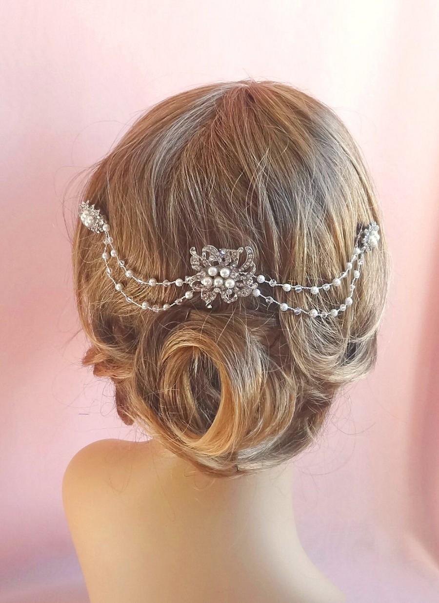 زفاف - Crystal bridal headpiece, wedding hair accessories crystal, pearl and rhinestone wedding hair piece, pearls and crystals on wire Style 275