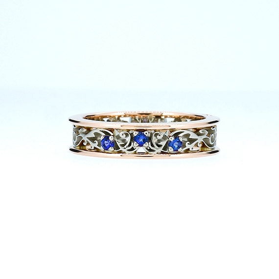 زفاف - Filigree ring, blue sapphire wedding, white gold ring, rose gold ring, sapphire ring, blue engagement, wedding band, filigree wedding