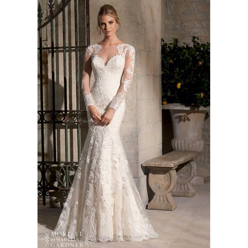 Mori Lee 2725 Lace Long Sleeve Wedding Dress. In Stock