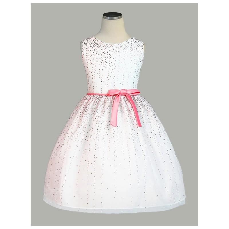 زفاف - White/ Coral Starry Gradation Mesh Dress with Ribbon Sash Style: DSK350 - Charming Wedding Party Dresses