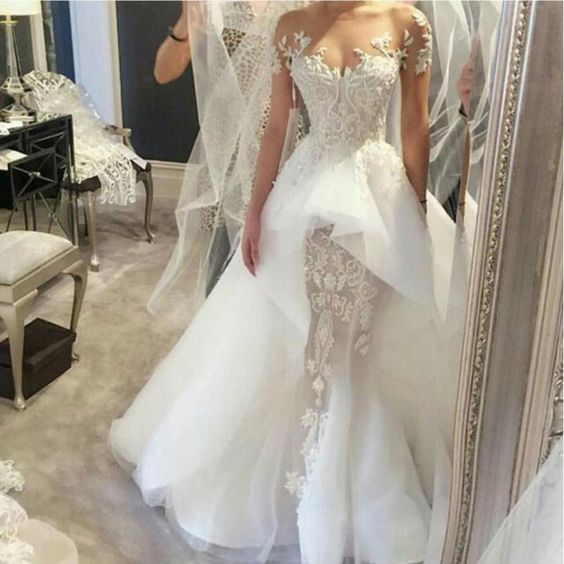 زفاف - Sexy Applique Unique Long White Wedding Dresses, PM0602