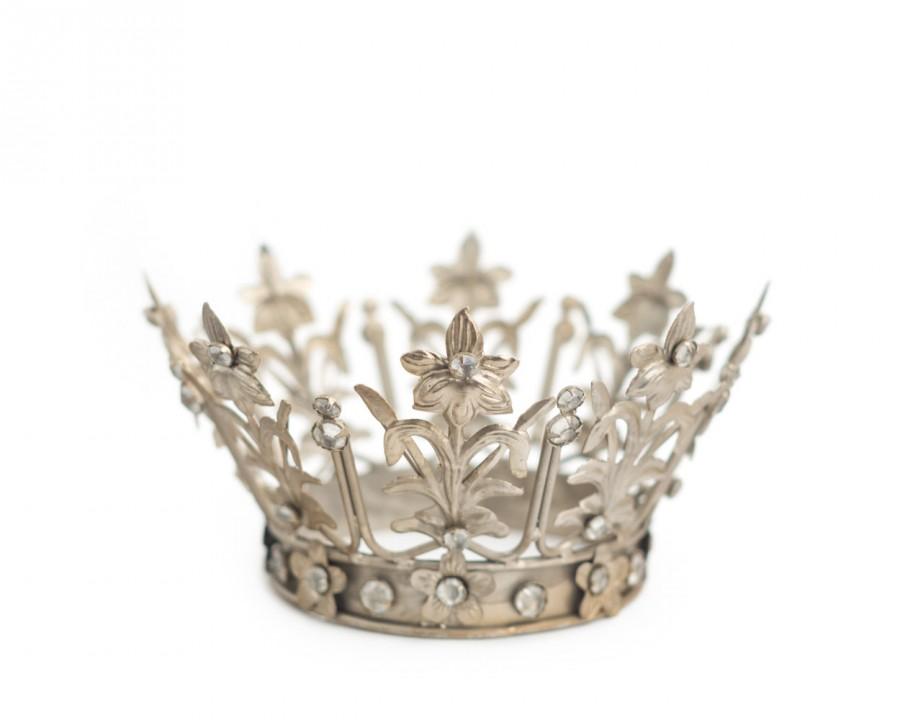 Hochzeit - Crown Cake Topper, Santos Crown, Silver Crown, Wedding Cake Topper, Crown Photo Prop, Rhinestone Crown, Fiona