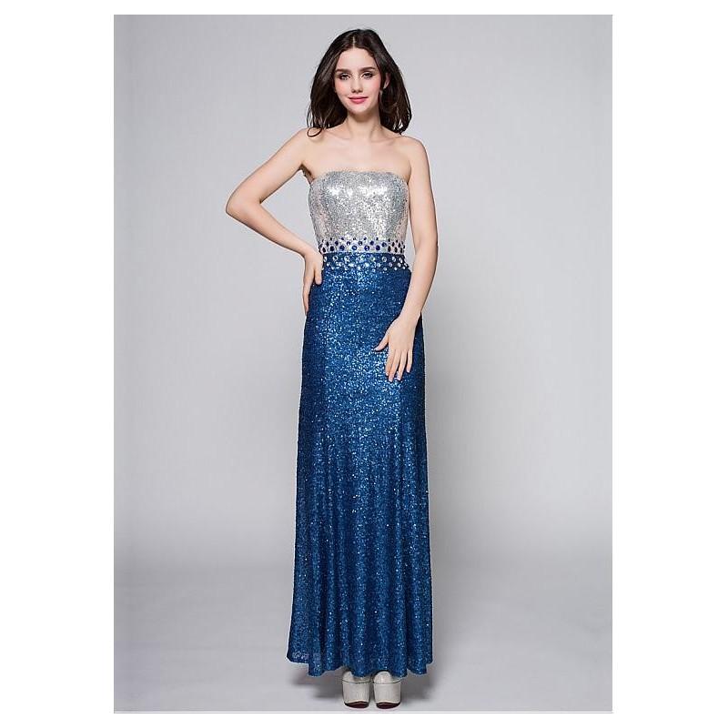 زفاف - In Stock Elegant Sequins Lace Strapless Neckline Sheath Formal Dress - overpinks.com