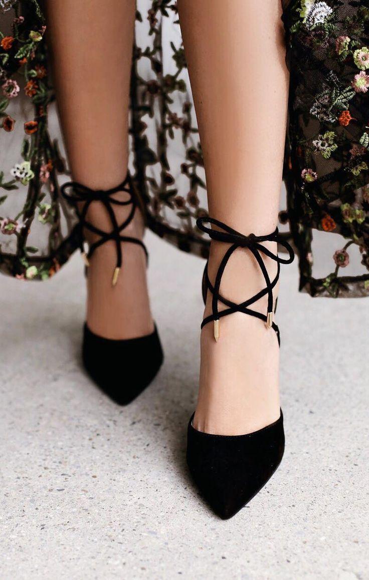 black suede lace up heels