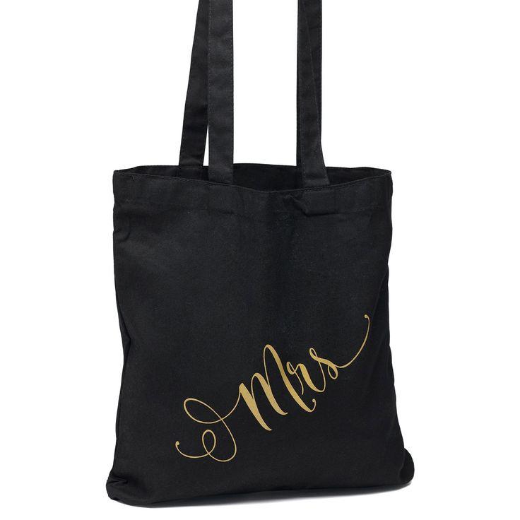 Hochzeit - Black And Gold Mrs Wedding Welcome Tote Bag