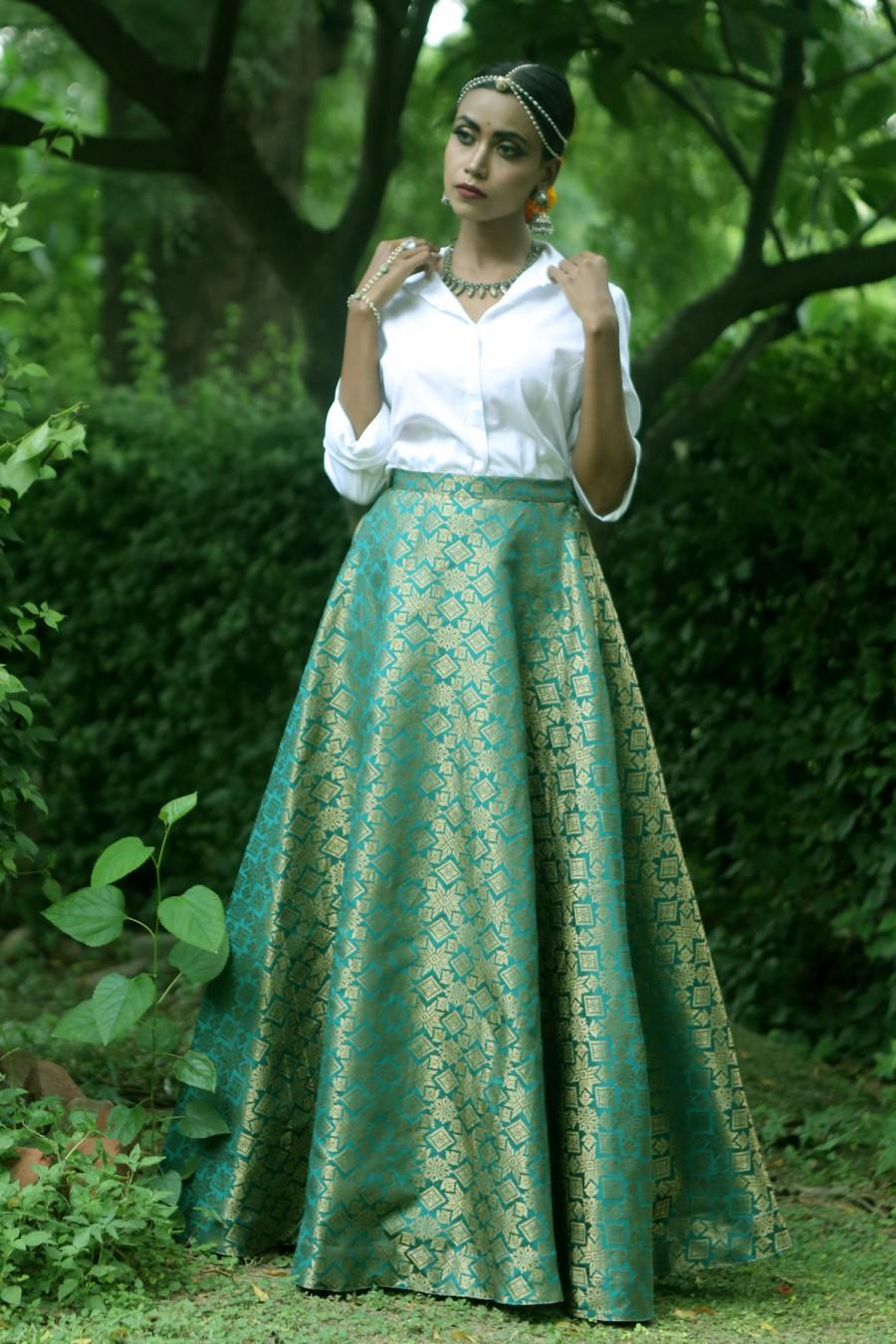 زفاف - Green Brocade  Skirt