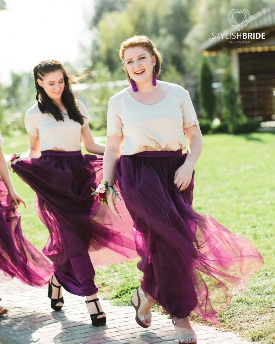زفاف - 48 Blackberry Tulle Skirt Long Bridesmaids Floor Length Dress Women's Tulle Skirt Bridal  Women Tulle Skirt Wedding Long Purple Tulle Dress