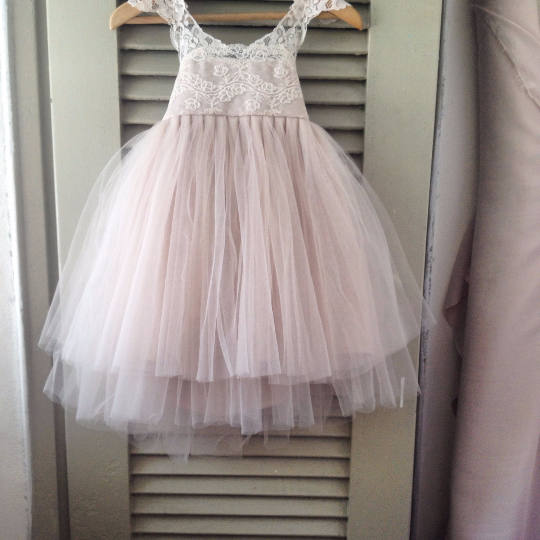Mariage - Blush Orchid French lace and silk tulle dress for baby girl Flower girl dress blush princess dress tutu dress