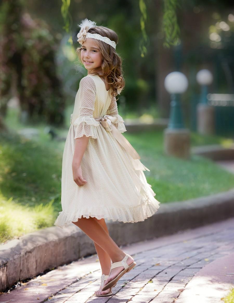 Свадьба - lace flower girl dress, flower girl dresses,rustic Champagne flower girl dress,lace baby dresses, country lace dress, toddler dress baby