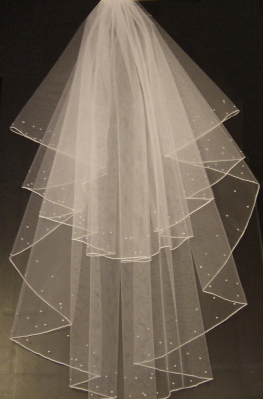 Wedding - Bridal Wedding Veil White Ivory  veil 2 tier Shoulder- Cathedral length Veil PENCIL Edge Pearls or Diamonte 2 rows w detachable comb