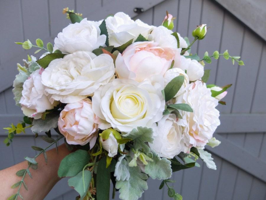 Ivory and White Bouquet Artificial Ivory Ranunculus asiaticus Bouquet Wedding Bouquet
