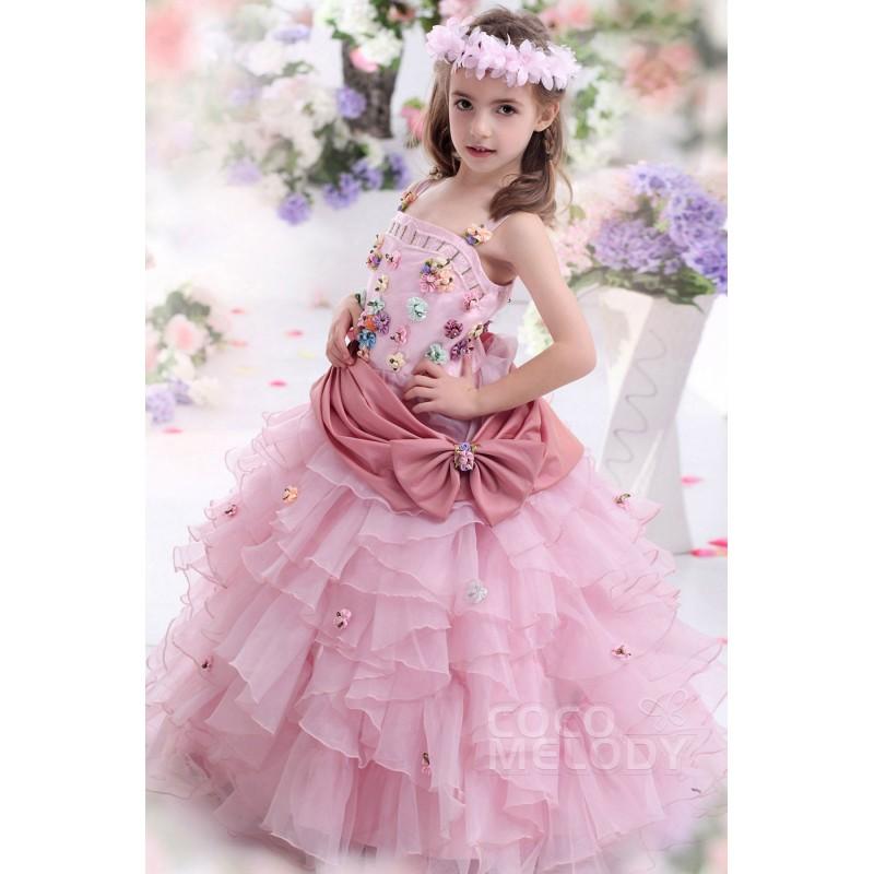 زفاف - Timeless Ball Gown Spaghetti Strap Floor Length Organza Veiled Rose Girls Pageant Dress CKZF13007 - Top Designer Wedding Online-Shop