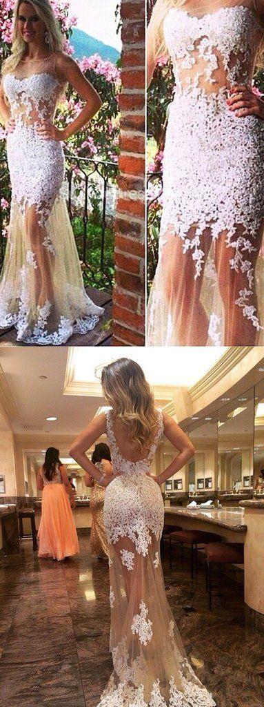 Свадьба - Generous Prom Dress Champagne Tulle Backless With Whiter Lace Appliques