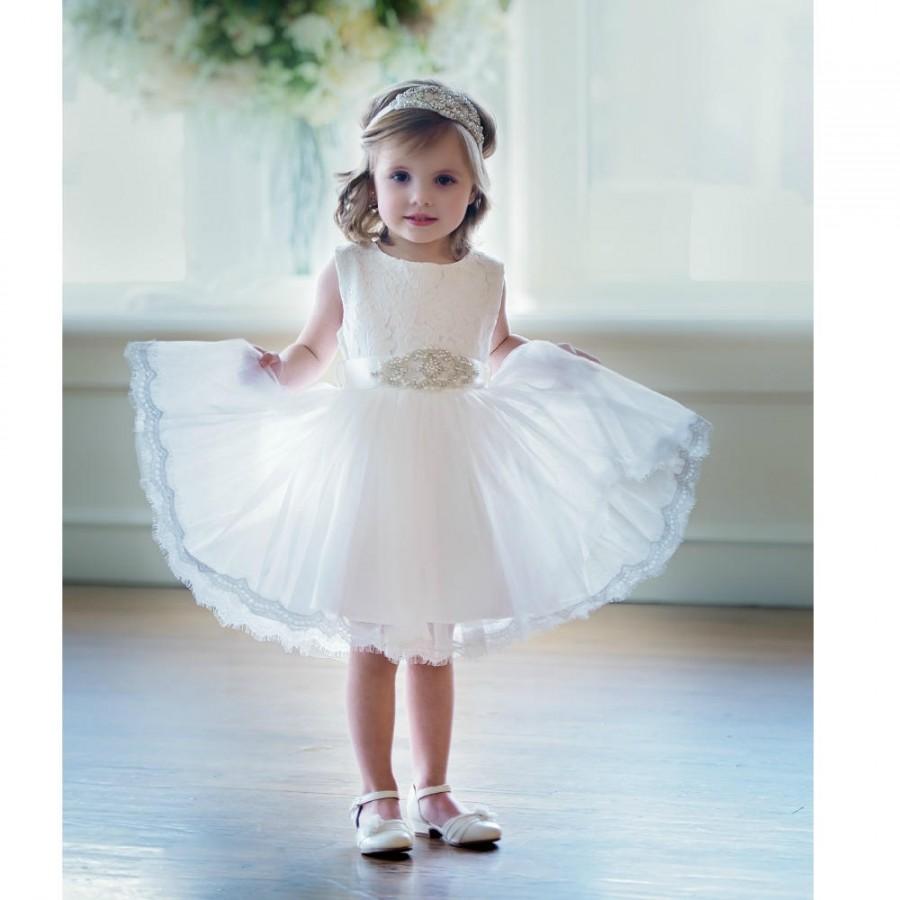Wedding - White Flower girl dress, toddler flower girl dresses, tulle dress, white lace dress, baby dress, rustic flower girl dress, communion dress