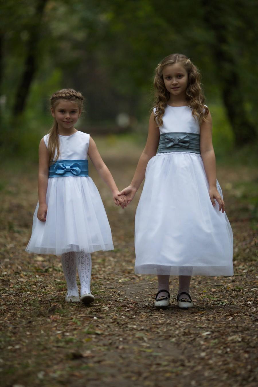 Wedding - Flower girl dress, White girl dress, baby girl, Girl dress with bow, Baby dress, Birthday girl dress