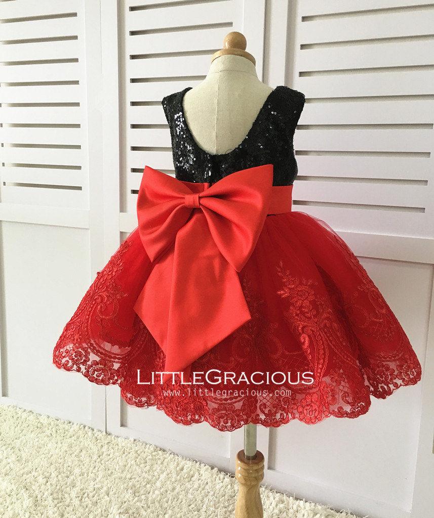 Mariage - Black sequins Lace Back Couture Flower Girl Dress, Toddler Pageant Dress, Girl Birthday Dress, LG007