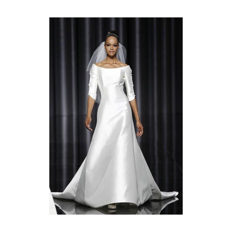 Hochzeit - Pronovias - Fall 2012 - 3/4 Sleeve Satin A-Line Wedding Dress with a Scoop Neckline - Stunning Cheap Wedding Dresses