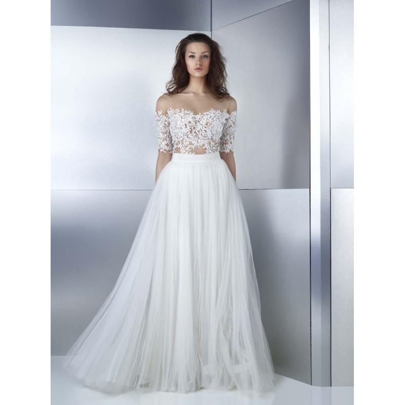Wedding - Gemy Maalouf 2017 W17 4738T   W15 3759LS 1/2 Sleeves Ball Gown Floor-Length Sweet Ivory Illusion Appliques Tulle Bridal Gown - 2018 Unique Wedding Shop