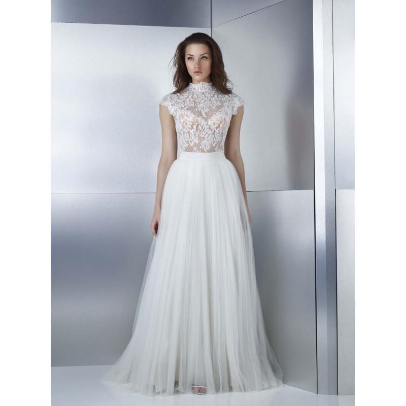 Mariage - Gemy Maalouf 2017 W13 3239B   W15 3759LS Sweet Ivory Sweep Train Ball Gown Lace Fall High Neck Cap Sleeves Bridal Dress - 2018 Unique Wedding Shop