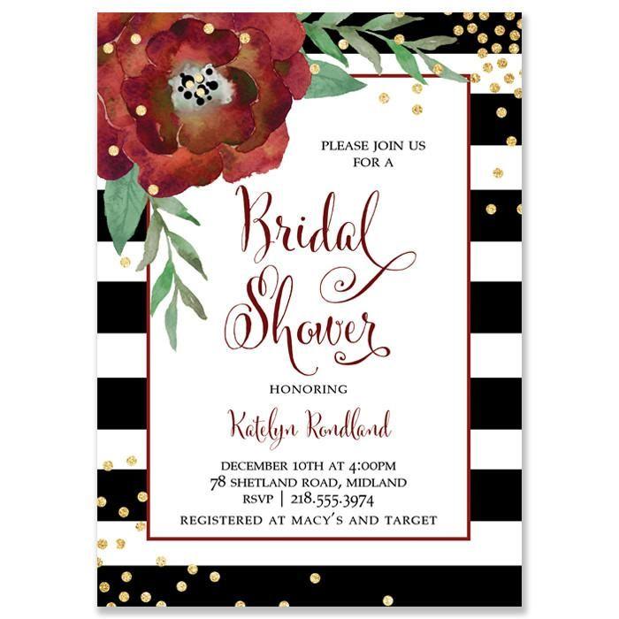 Wedding - "Katelyn" Black   White Stripe Christmas Bridal Shower Invitation
