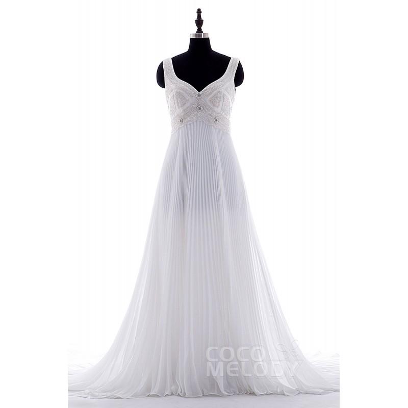Wedding - Vintage A-Line Straps Court Train Chiffon White Sleeveless Zipper Wedding Dress Beading - Top Designer Wedding Online-Shop