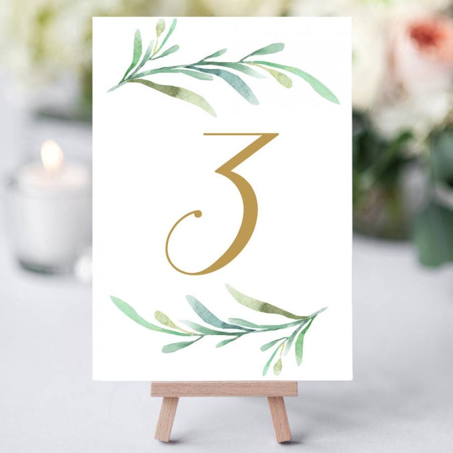 Wedding - Greenery wedding table numbers template, printable reception table number - 5x7 inches and 4x6". DIY number cards. Edit in WORD or PAGES