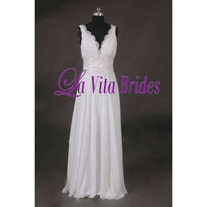 Hochzeit - V neck wedding dress chiffon with lace - Hand-made Beautiful Dresses