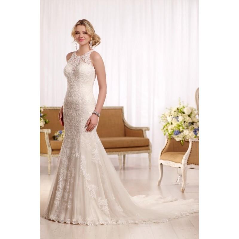 زفاف - Style D2174 by Essense of Australia - Floor length Sleeveless LaceSatin Semi-Cathedral Halter Fit-n-flare Dress - 2018 Unique Wedding Shop