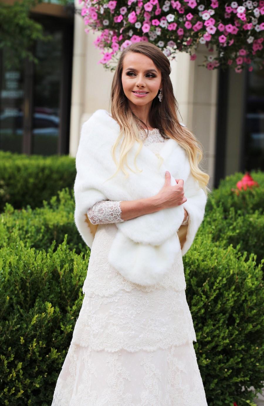 Свадьба - Faux fur bridal shawl - bridal fur stole - faux fur bridal shrug - faux fur bridal wrap - faux fur bridal stole - faux fur wedding shawl