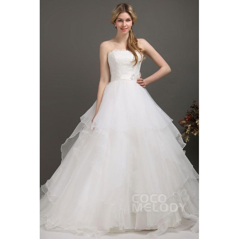 Wedding - New Design A-Line Strapless Chapel Train Organza Wedding Dress CWLT13096 - Top Designer Wedding Online-Shop