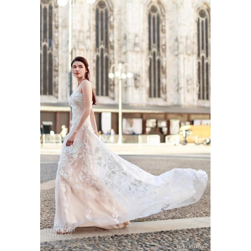زفاف - Gemy Maalouf 2017 W17 4805 Ivory Sweet Aline Strapless Sleeveless Sweep Train Tulle Embroidery Dress For Bride - 2017 Spring Trends Dresses