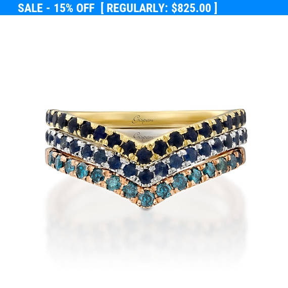 Mariage - 14K Gold Diamond Engagement Ring, Blue Sapphire Ring, Triangle Ring, Blue Diamonds Ring, Unique Wedding Ring,