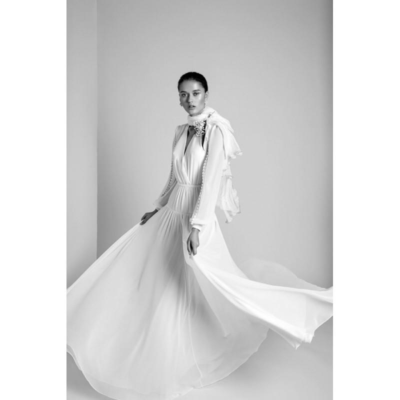 زفاف - Alon Livne White 2018 NINA Simple Chiffon Aline Bishop Sleeves Ivory Floor-Length V-Neck Bridal Gown - Crazy Sale Bridal Dresses
