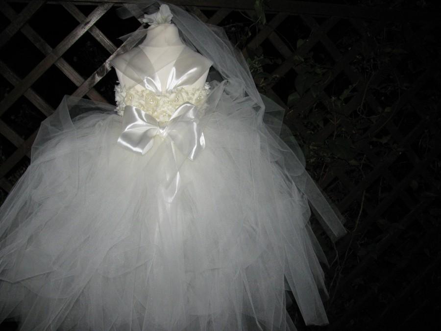 Wedding - Ivory Flower Girl Dress Tulle Wedding Dress Ivory Toddler Tutu Dress Flowers Dress Baby Dress Tutu