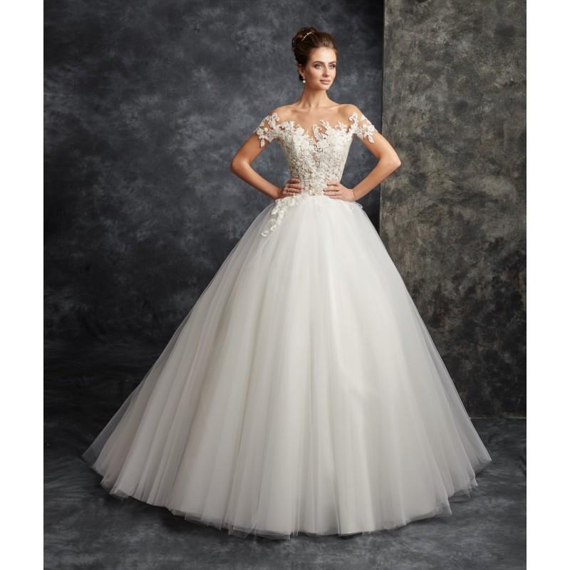 Mariage - Ira Koval 2017 631 Ball Gown Ivory Illusion Tulle Short Sleeves Chapel Train Spring Beading Covered Button Sweet Wedding Dress - Customize Your Prom Dress