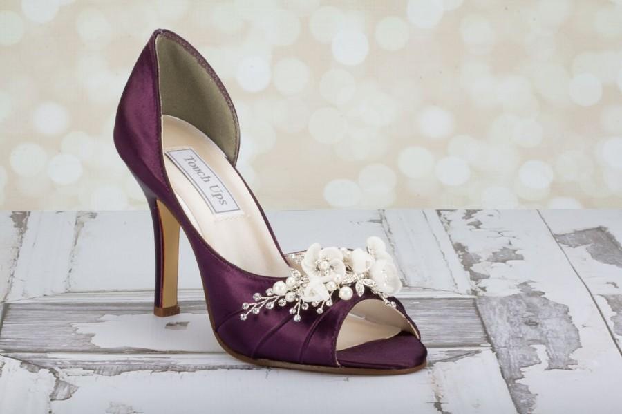 Mariage - Wedding Shoes - Flower Shoes - Handmade Wedding - Aubergine  - Dyeable Choose From Over 200 Colors - Custom Shoes - Hand Beaded Parisxox
