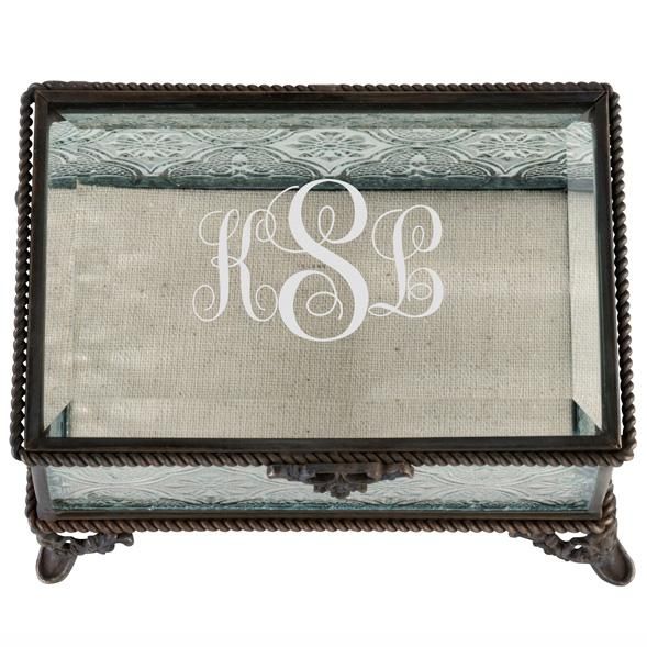 زفاف - Monogrammed Rustic Rectangular Glass Wedding Ring Box