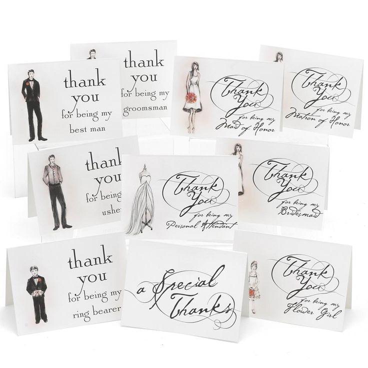 Wedding - Bridal Party Illustrated Thank You Card Stationery Set (30 Cards And Envelopes)