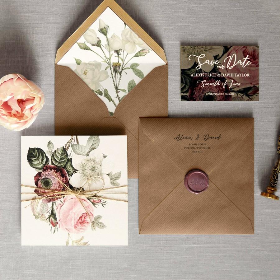 Wedding - English Garden - Luxury Folding Wedding Invitations & Save the Date. Rustic twine, woodland wedding invitations, wax seal. Invites Australia