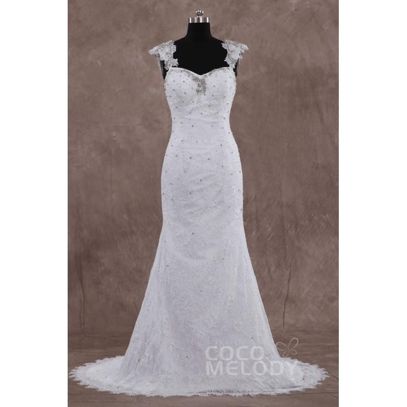 Свадьба - New Design Sheath-Column Straps Train Lace Sleeveless Backless Wedding Dress with Crystal - Top Designer Wedding Online-Shop