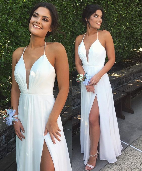 Mariage - White Prom Dress, Long Prom Dress, Chiffon Prom Dress, Sexy Prom Dress, Cheap Prom Dress, BD462 - Custom Size / Pic Color