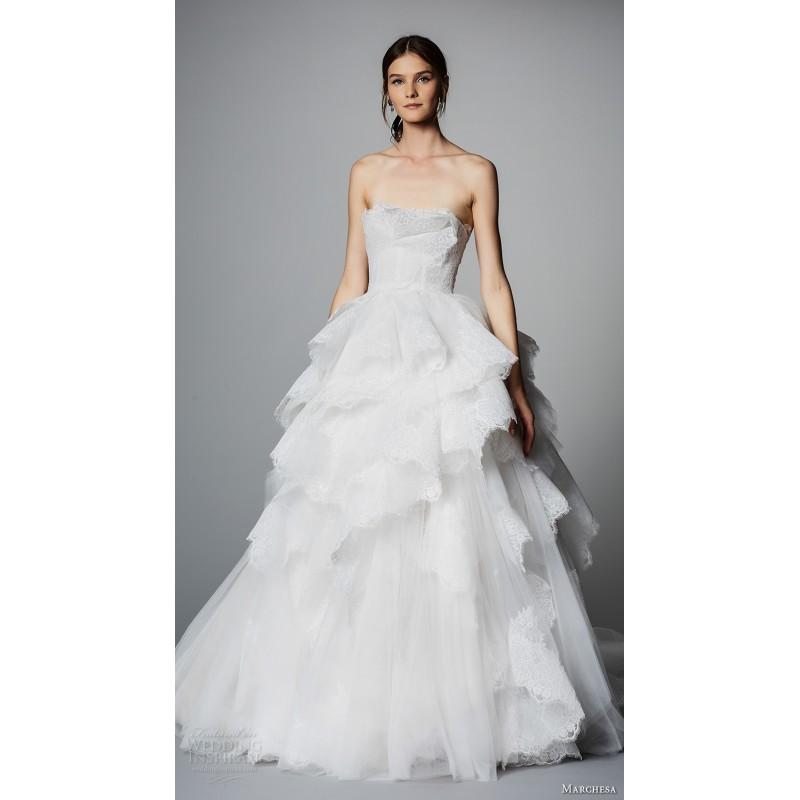 Hochzeit - Marchesa Spring/Summer 2018 Tulle Chapel Train Ivory Sweet Strapless Sleeveless Ball Gown Appliques Dress For Bride - Fantastic Wedding Dresses