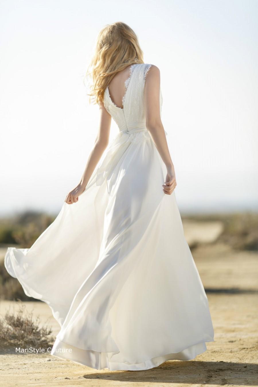 Свадьба - Bohemian Wedding gown from Chiffon, French lace , Boho style dress, Romantic and Dreamy Wedding Dress