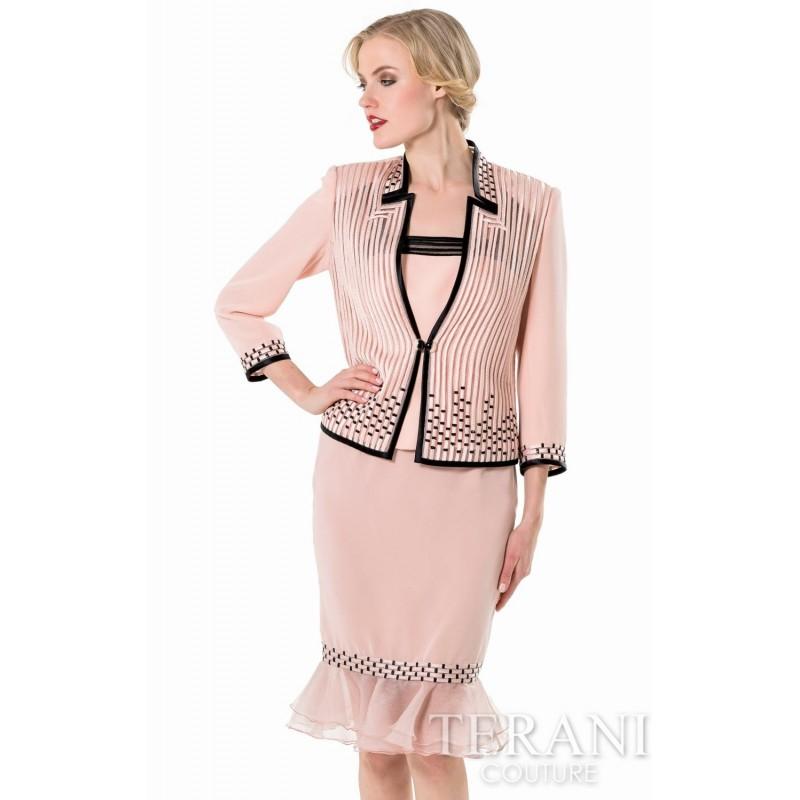 زفاف - Peach/Black Beaded Ruffled Dress by Terani Couture Evening - Color Your Classy Wardrobe
