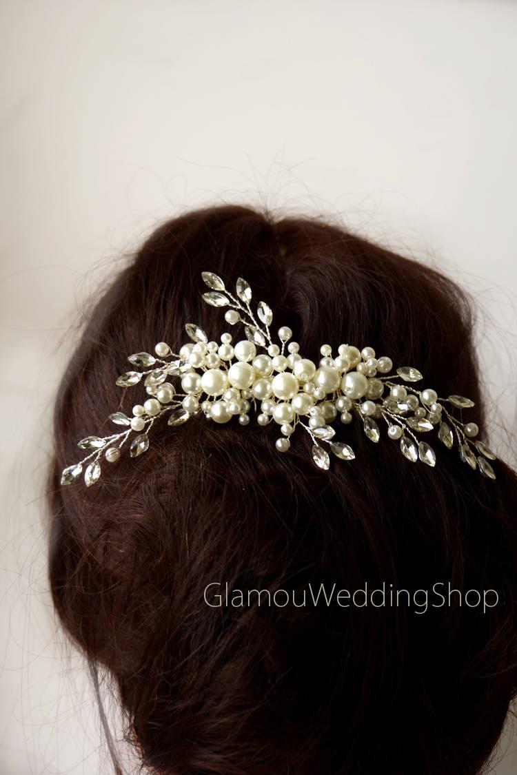 Hochzeit - Sale - Ivory Wedding Hair Comb Silver Hair Comb Bridesmaid's Hair Comb Bridal Hairpiece Wedding Hair Bridal Hair Accessory Bridal Hair Piece