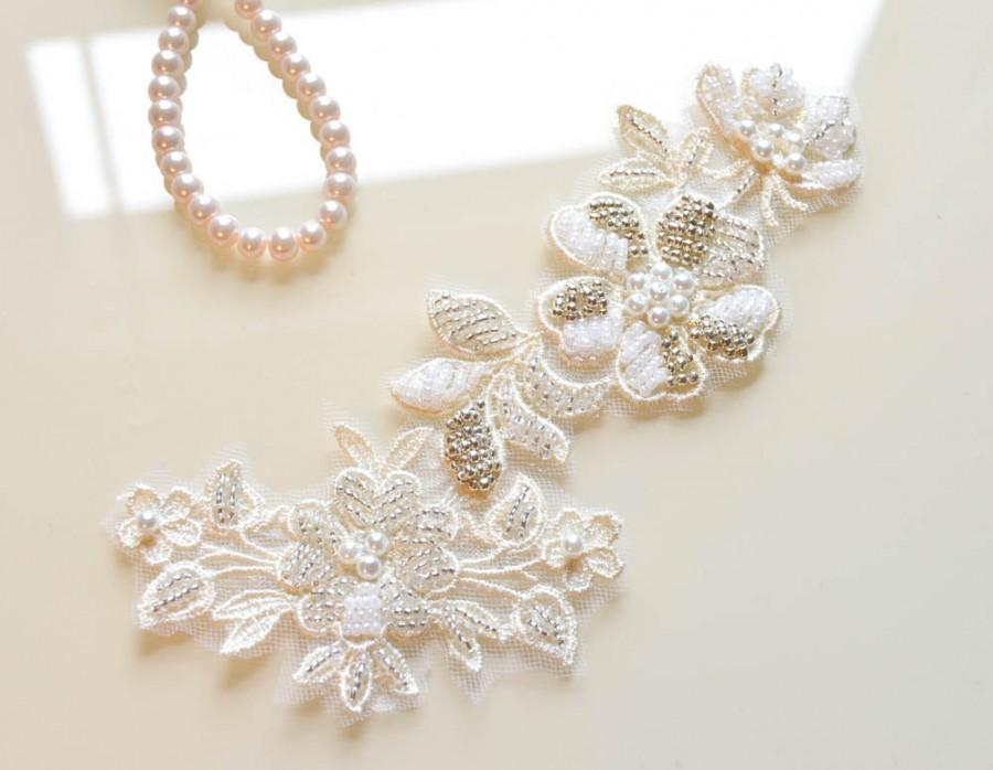 زفاف - Beaded Bridal Flower Hair Accessories - Wedding Lace Hair Piece - Wedding Hair Accessories – Embroidered Flowers With Beads