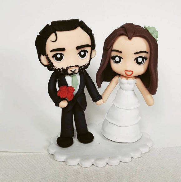 Wedding - Custom Cake Topper, Custom Couple Wedding, Unique Cake Topper Commissioned clay, Custom Chibi