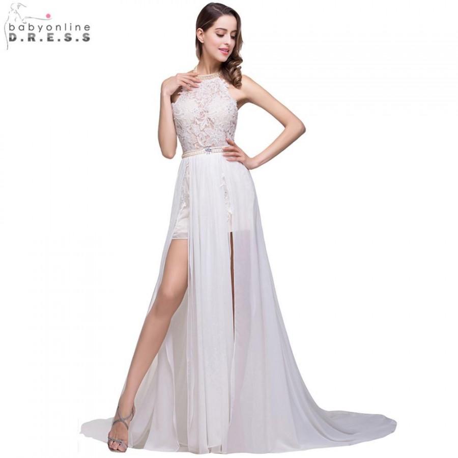 Hochzeit - Romantic Ivory Lace Beaded Beach Wedding Dress