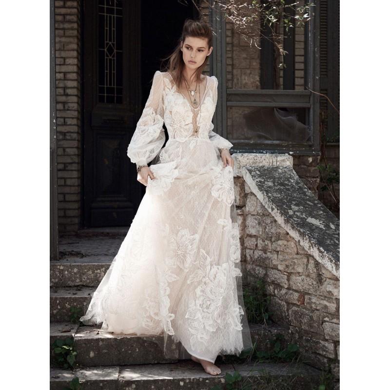 Wedding - Christos Costarellos Spring/Summer 2018 BR18 70 V-Neck Elegant Sweep Train Aline Bishop Sleeves Lace Embroidery Bridal Dress - 2018 Unique Wedding Shop